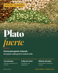 Portada de la guía Plato fuerte sobre un fondo de garbanzos, lentejas, guisantes partidos y alubias