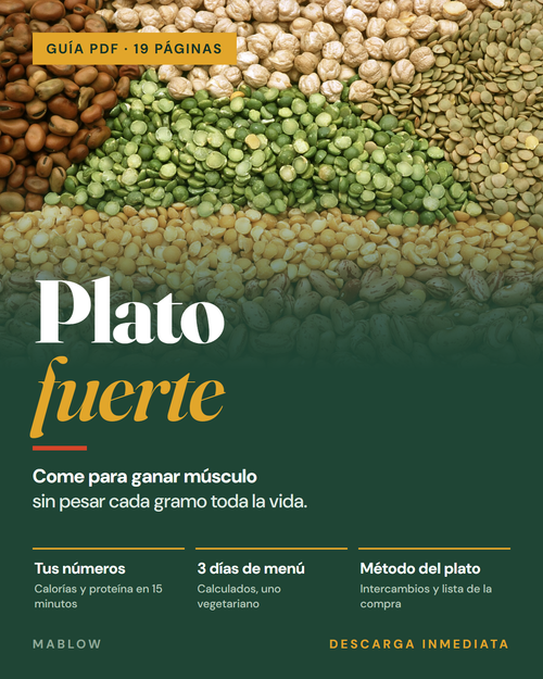 Portada de la guía Plato fuerte sobre un fondo de garbanzos, lentejas, guisantes partidos y alubias